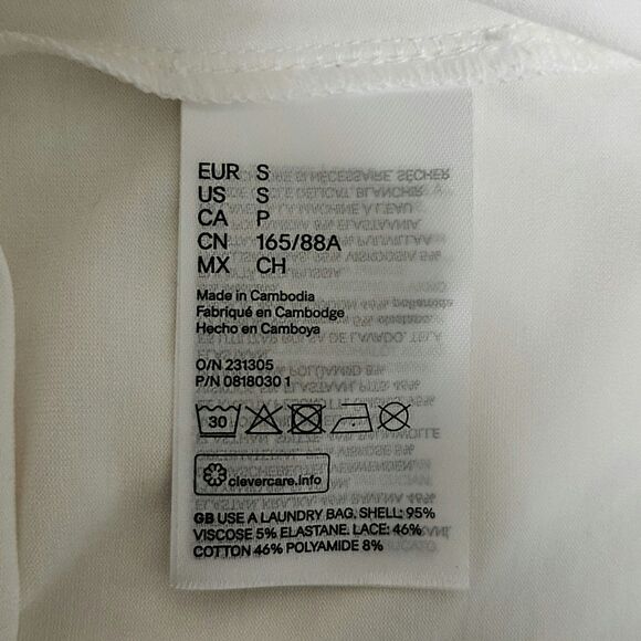 H&M Womens Yoke Lace Ruffle Top Ivory Jersey Short Sleeve Crew Neck Size S - Picture 8 of 11